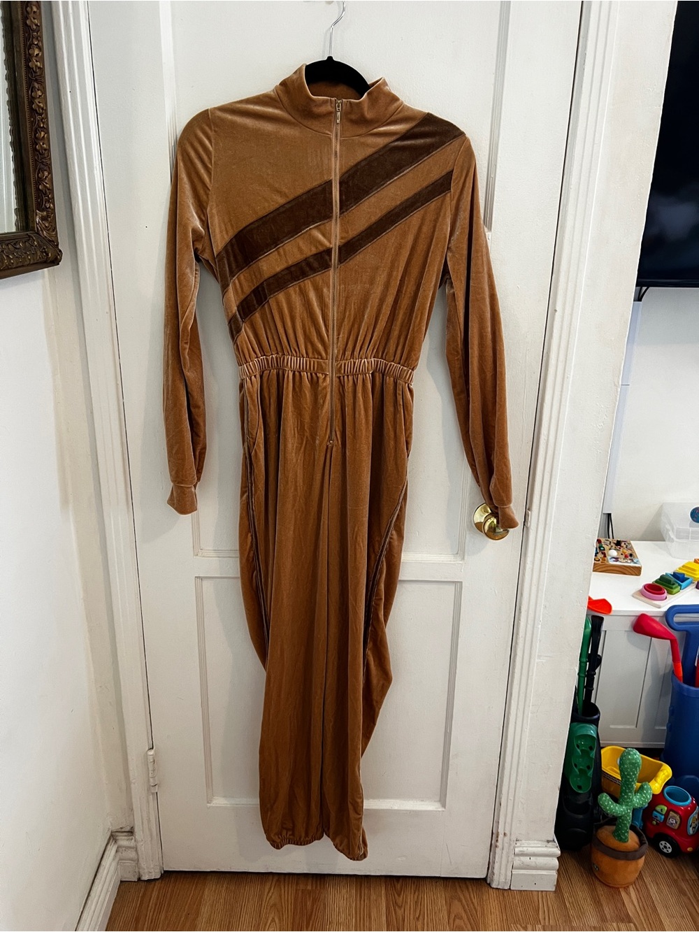 Women's Brown Velvet Zip-Front Jumpsuit NWT